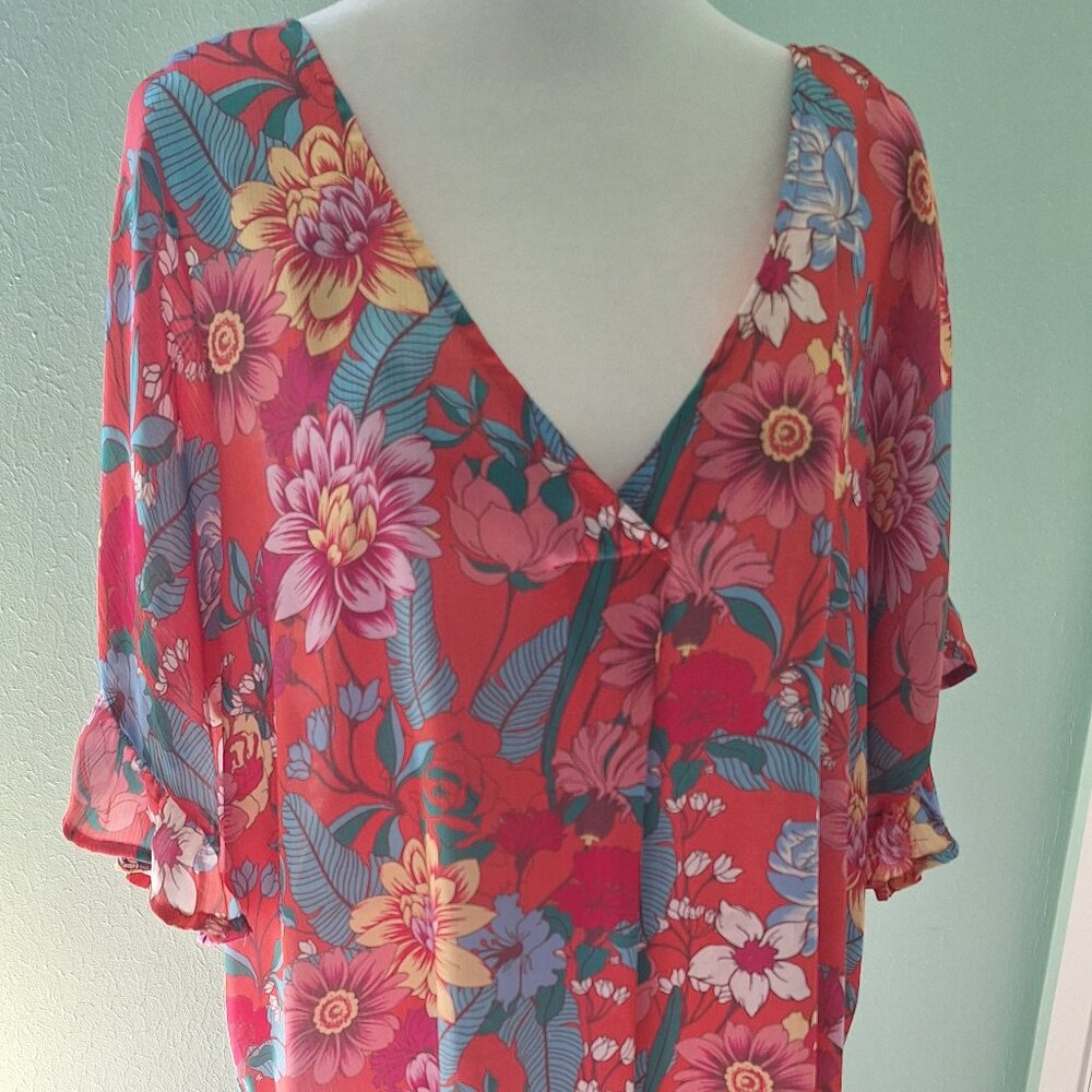 Umgee Short Cap Sleeved Blouse. Size L